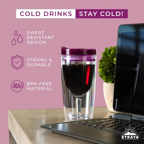 Miniatura 5 de STRATA CUPS Vaso de vino aislado con tapa (juego de 10) calcomanías de nombre – Copas de vino de plástico acrílico para exteriores, vasos de 10