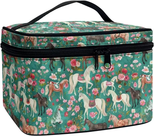 Miniatura 35 de Flashideas Bolsa de maquillaje para cosméticos Almacenamiento vertical Bolsa de maquillaje de viaje de gran capacidad, Caballo Azteca 1