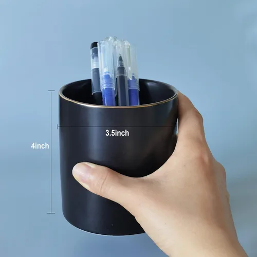 Miniatura 5 de HANKOR Portalápices de cerámica para escritorio - Lindo organizador de taza para bolígrafos y brochas de maquillaje con ribete dorado estético
