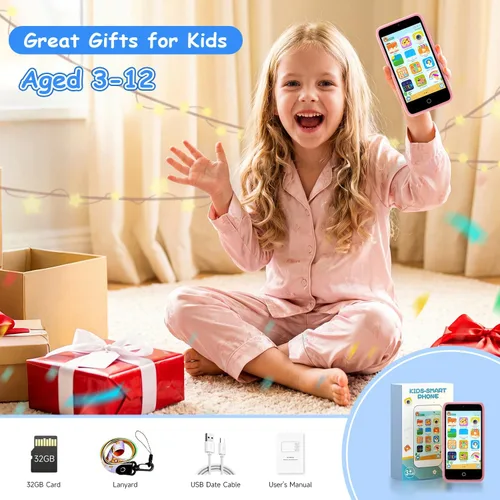 Miniatura 6 de MINIBEAR Teléfono inteligente de juguete para niños, 3.97 pulgadas, juguetes de aprendizaje de doble cámara, más de 201 juegos educativos, teléfono