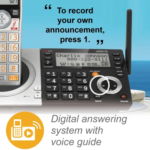 Miniatura 3 de AT&T CL83507 DECT 6.0 - Teléfono inalámbrico de 5 auriculares para el hogar con base de teclado dual, contestadora, bloqueo de llamadas, Base