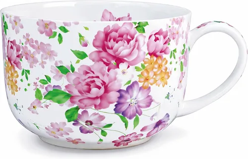 Miniatura 8 de Tazones de sopa de 25 onzas de porcelana con mangos, taza grande de sopa para café, cereal, avena, café con leche, sopa floral, taza de sopa