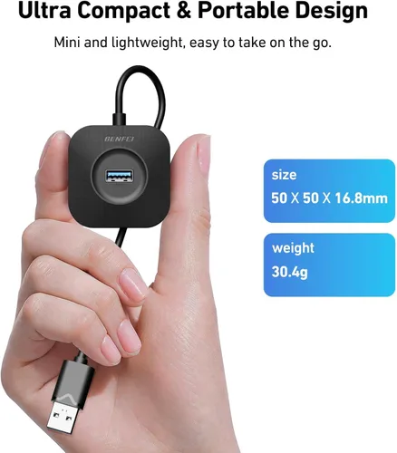 Miniatura 6 de BENFEI Hub USB 3.0, 4 puertos USB A Splitter Ultra compacto para mouse, teclado, unidad flash, disco U, impresora compatible con laptop, PC