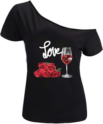 Miniatura 26 de MAGICMK - Camiseta casual para mujer, con estampado de labios y hombro descubierto, talla extragrande