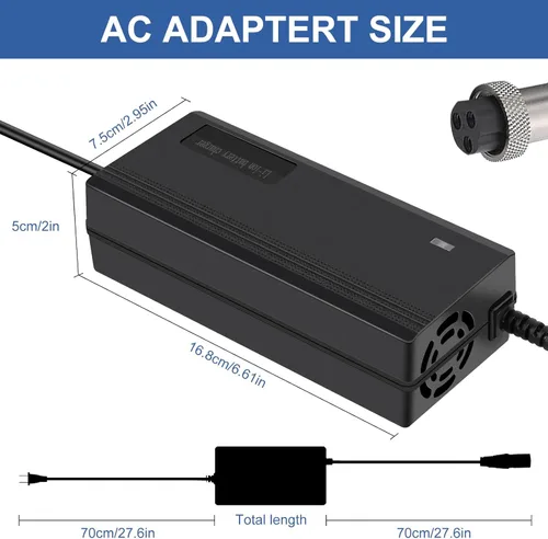 Miniatura 6 de Cargador de scooter de 3 clavijas de 54.6V 2A (120W) para Evercross H5/Vsett 8, 8+, 9+(no para 9)/ JOYOR S5, G5, Y7-S/para KAABO Mantis 8, 8