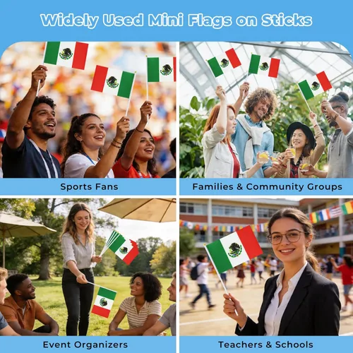Miniatura 7 de Bandera de México, bandera mexicana, pequeñas mini banderas de mano de México en palo, ideal para fiestas, desfiles, eventos deportivos