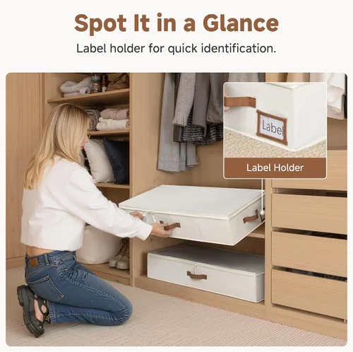Miniatura 3 de StorageWorks Almacenamiento debajo de la cama con tapa, paquete de 2 contenedores de almacenamiento debajo de la cama para ropa, ropa de cama y Beige