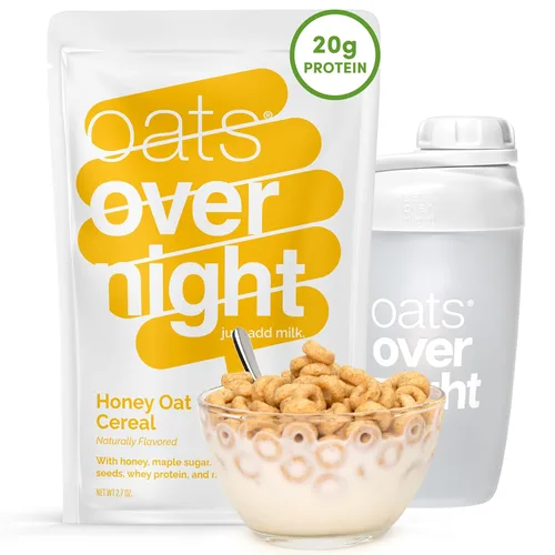 Miniatura 8 de Oats Overnight Cereal de avena con miel, avena durante la noche con 0.71 onzas de proteína de suero de leche, batido de proteína de desayuno alto