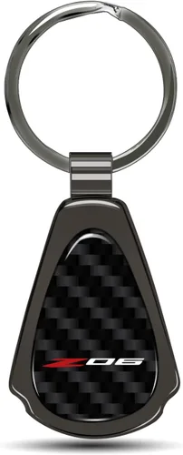 iPick Image Llavero de lágrima de metal de fibra de carbono negro real para Chevrolet Corvette C8 Z06, con licencia oficial