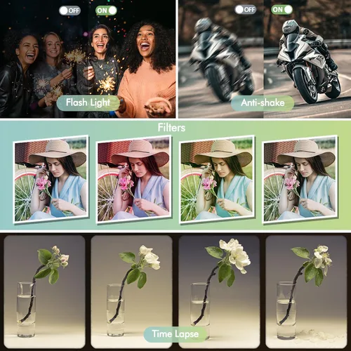 Miniatura 7 de Cámara digital 4K para fotografía con lente frontal y trasera, cámara de enfoque automático de 48 MP con flash, antivibración y zoom de 16X