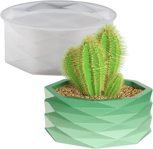Miniatura 12 de Molde de silicona con diseño de rayas verticales de boca ancha para suculentas, jarrón de cactus para hormigón, resina epoxi, soporte