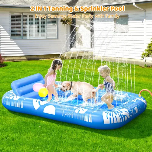 Miniatura 3 de Inflatable Tanning Pool Lounger Float with Sprinkler, 77" x 48" Pool Floats Adult with Pillow, 6 in 1 Suntan Tub Raft Floatie with Drink Holder
