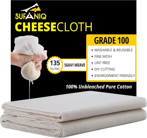 Miniatura 8 de Sufaniq Estameña de grado 90 de 63 pies cuadrados sin blanquear, tela 100 % de algodón ultrafino, reutilizable para cocinar, colar, hacer queso