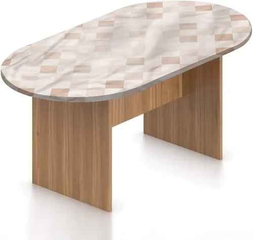 Miniatura 8 de Mantel ajustable ovalado de poliéster con bordes elásticos color crema, almohadilla de mesa con estampado de curvas dibujadas a mano, se adapta a