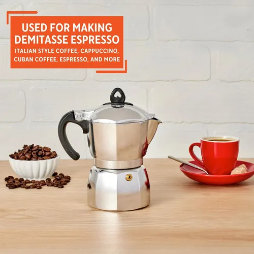 Miniatura 6 de IMUSA USA B120-43V, Cafetera de expreso de aluminio para estufa de 6 tazas, plateada