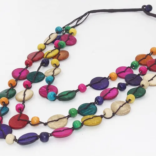 Miniatura 3 de COLORFUL BLING Ethnic African Wood Bead Statement Pendant Collar Layered Long Strand Chunky Coconut Shell Geometric Choker Bib Necklace Bohemian