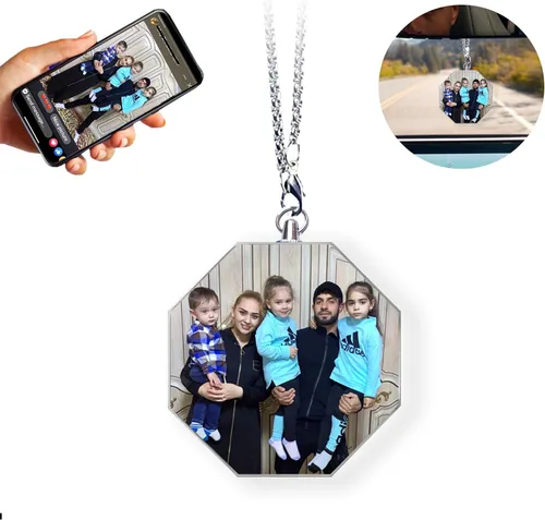 Adorno colgante de cristal diáfano personalizado para espejo retrovisor de automóvil con foto, adorno personalizado para automóvil, decoración