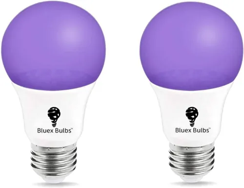 Bluex Bulbs Paquete de 2 bombillas LED negras, 9 W A19 E26 nivel de bombilla negra 385-400 nm, pintura corporal, bombilla LED que brilla en la
