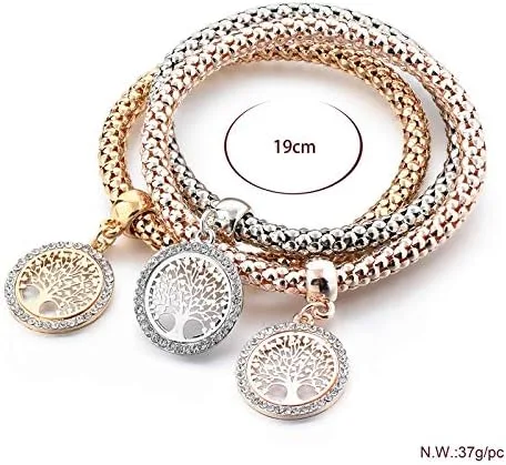 Miniatura 2 de Long Way 3 pulseras de abalorios chapados en oro rosa y plata para mujer pulsera elástica multicapa de cristal