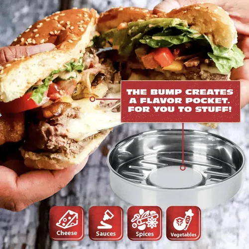 Miniatura 5 de BBQ-Aid Prensa de Hamburguesas de Porcelana de 5"- Aplastador de Hamburguesas Redondo para Asar Uniformemente, Hamburguesas Rellenas- Prensador