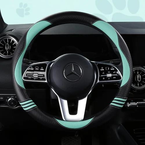 Miniatura 14 de HighnessHwoo Fundas acolchadas para volante de automóvil para mujer, de fibra de carbono, de piel sintética, accesorios interiores para vehículos