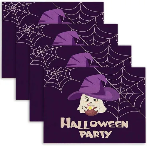 Miniatura 20 de Mrcrypos Juego de 4 manteles individuales de otoño, Halloween, Acción de Gracias, fáciles de limpiar, juego de 4 manteles individuales lavables