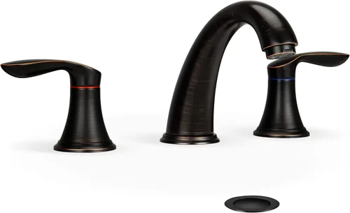Miniatura 15 de Grifo de lavabo de baño, grifo para lavabo de baño, grifo de baño de níquel cepillado extendido de 3 orificios con desagüe emergente de acero