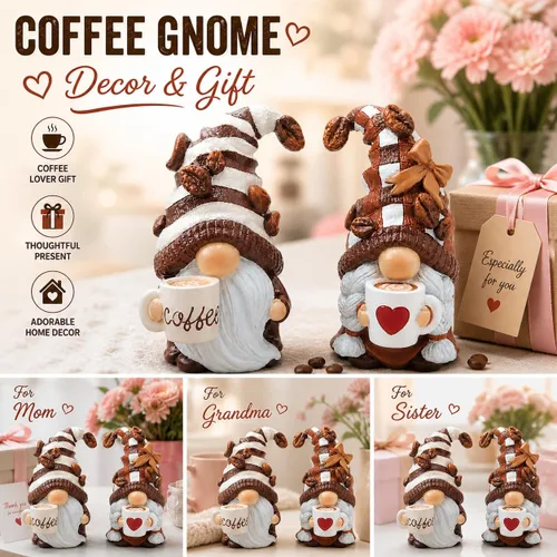 Miniatura 4 de Hodao 2 piezas de figuritas de gnomos de café - Decoración de elfo enano Tomte sueco para bar, hogar, regalos, decoración de rincón de café