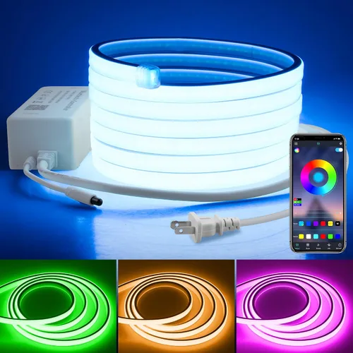 110V Tira de luz LED RGB COB Bluetooth de 10 pies, tira de luces LED multicolor ajustable flexible con control remoto, sincronización de música,