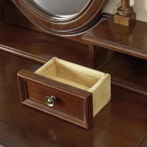 Miniatura 5 de Vintage Vanity Desk with Adjustable Angle Mirror, 39.4 in Wooden Makeup Dressing Table Set for Bedroom with 5 Drawers, Cushioned Stool