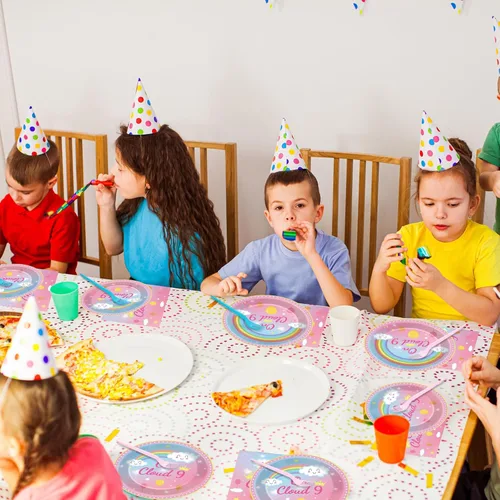 Miniatura 6 de 96 piezas de decoraciones de cumpleaños de On Cloud 9 para niñas, suministros de platos y servilletas de fiesta On Cloud 9, juego de vajilla