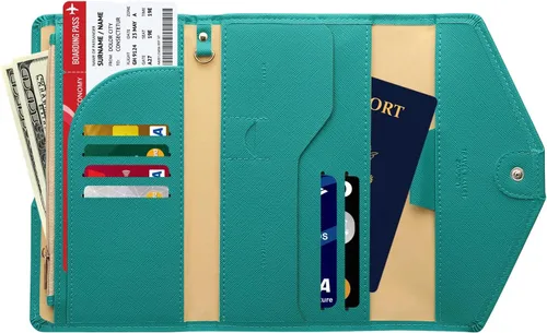 Miniatura 95 de Zoppen - Billetera de viaje con bloqueo RFID multiusos (Ver.4) Portatarjetas de pasaporte y vacunas, organizador de documentos de tres pliegues