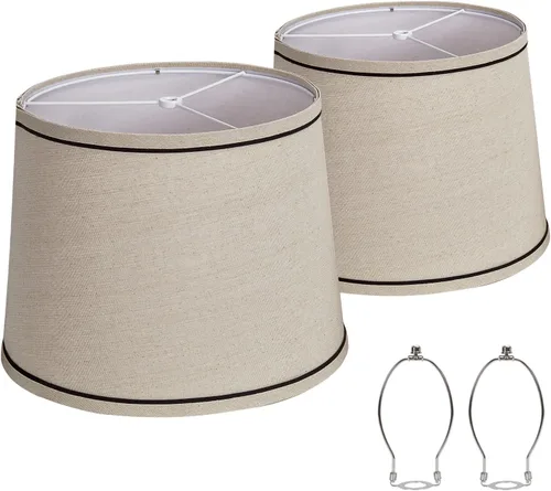Miniatura 9 de Juego de 2 pantallas de lámpara gris, pantallas de tambor, pantalla de lámpara de 25.4 cm de altura, pantallas de lámpara para lámpara de mesa