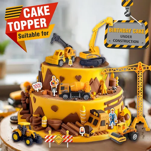 Miniatura 3 de Oriate 28 piezas de juguetes de construcción para niños, 12 piezas de juguetes de vehículos de construcción en miniatura con remolque de transporte