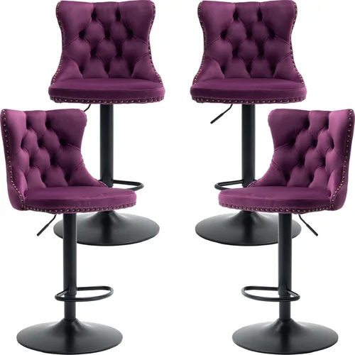 Miniatura 22 de Juego de 2 taburetes de bar giratorios de altura de mostrador, taburetes de bar de isla de cocina color crema, sillas de terciopelo ajustables