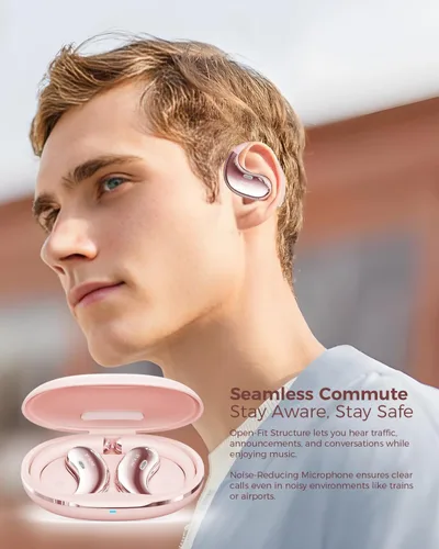 Miniatura 7 de Auriculares Bluetooth de oreja abierta, Bluetooth 6.0, auriculares de oreja abierta, tiempo de reproducción de 36 horas, gancho flexible para Rosa