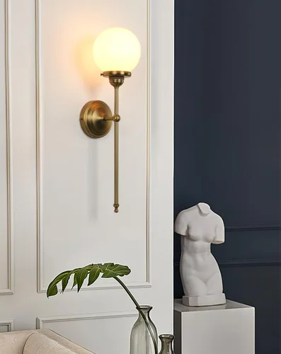 Miniatura 9 de Lámpara de pared industrial vintage, pantalla de globo de vidrio blanco lechoso con brazo largo, lámpara de pared de latón antiguo, lámpara de pared