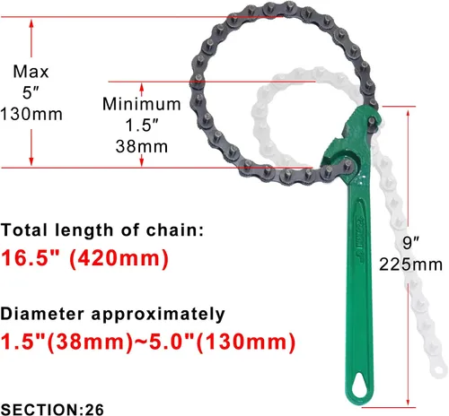 Miniatura 2 de Llave de cadena de trinquete resistente de 9 pulgadas, herramienta reversible de filtro de aceite, herramientas de accesorios de tubería, ajuste