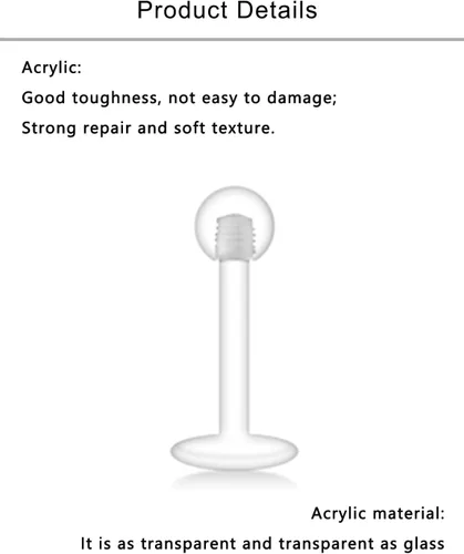 Miniatura 3 de Lcolyoli Aretes transparentes de 16G 18G para deportes, retenedores de piercing transparente, aretes de cartílago, aretes de plástico Bioflex labio