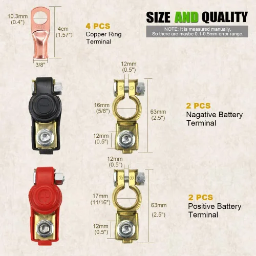 Miniatura 5 de TKDMR 2 pares de abrazaderas-conectores de terminales de cable de batería de automóvil - Terminal de batería con cubierta de plástico, buen