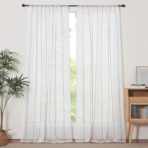 Miniatura 3 de Pureaqu - Cortinas europeas bordadas con diseño floral para sala de estar, con bolsillos, cortina de gasa de lujo, cortina de tul transparente