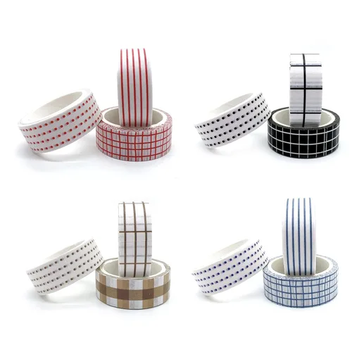 Miniatura 3 de Juego de cinta adhesiva Washi básica de 12 rollos, cintas decorativas de puntos y cuadrícula para diarios, planificadores, álbumes de recortes