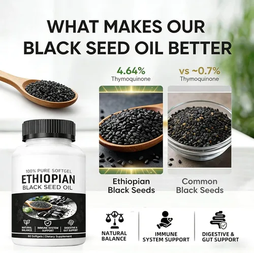 Miniatura 4 de Cápsulas blandas de aceite de semilla negra etíope, 4.64% timoquinona, cápsulas de aceite de comino negro prensado en frío, apoyo inmunológico