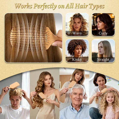 Miniatura 5 de BFWood Cepillo de pelo de paleta con cerdas de acero, cepillo de pelo de metal, ayuda al crecimiento del cabello y masaje del cuero cabelludo
