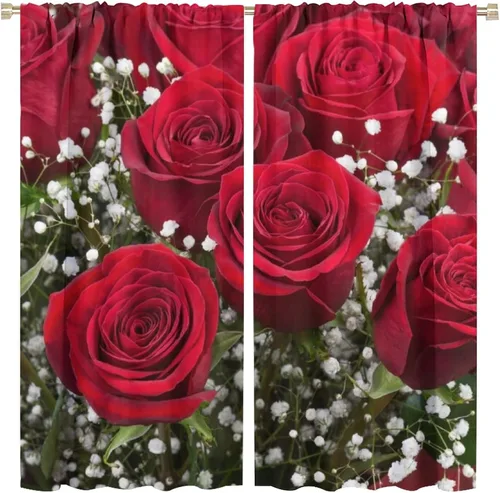 Miniatura 18 de Cortinas opacas con diseño floral de rosas para cocina, retro, rústicas, románticas, con bolsillo para barra, cortinas opacas para dormitorio, sala