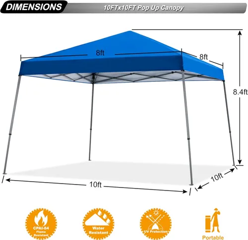 Miniatura 3 de ABCCANOPY - Toldo autodesplegable y estable para exteriores, base de 10 x 10 pies, parte superior de 8 x 8 pies, color azul cielo