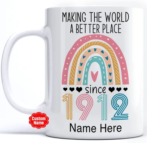 PREZZY Taza vintage para cumpleaños número 111, regalos para mujeres y hombres, haciendo del mundo un lugar mejor desde 1912, decoración bohemia de