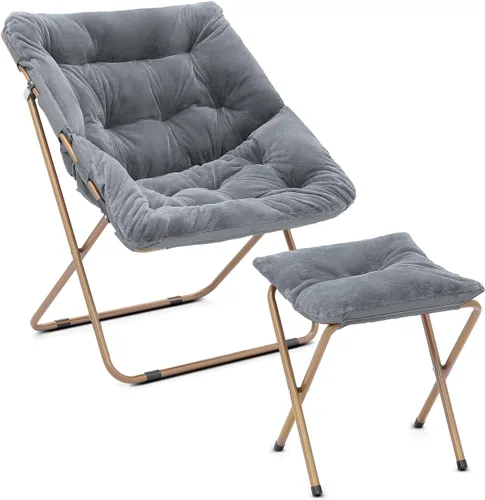 Miniatura 37 de Cómoda silla con platillo, silla de sala de estar, silla plegable acolchada suave de piel sintética, cómoda silla cuadrada de luna para sala