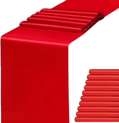 Miniatura 9 de Paquete de 10 caminos de mesa de satén rosa claro de 12 x 108 pulgadas - WENSINL camino de mesa rosa claro para fiesta, boda, cumpleaños, banquete