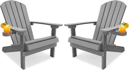 Miniatura 14 de YEFU Silla Adirondack de plástico resistente a la intemperie, sillas de patio con instalación fácil en 5 pasos, se ve exactamente como madera real